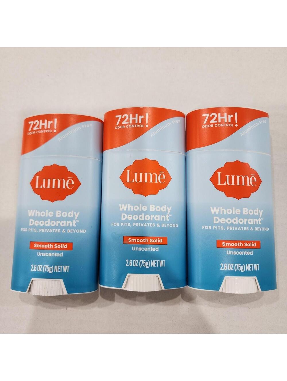 3pk - Lume Whole Body Deodorant - Smooth Solid Stick - 72 Hour Odor Control